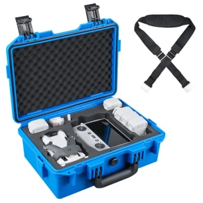 Immagine di Lykus Titan MM410 Custodia/Case/Valigia impermeabile per DJI Mini 4 Pro/Mini 3/Pro e RC2/RC/RC N2/N1, Blu con tracolla, Supporta tracolla RC fino a 7 batterie [SOLO CUSTODIA]