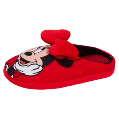 Immagine di Disney Pantofole da bambina Minnie Mouse 3D Bow Red Mules Open Back Slip On House Scarpe, Rosso, 30 EU