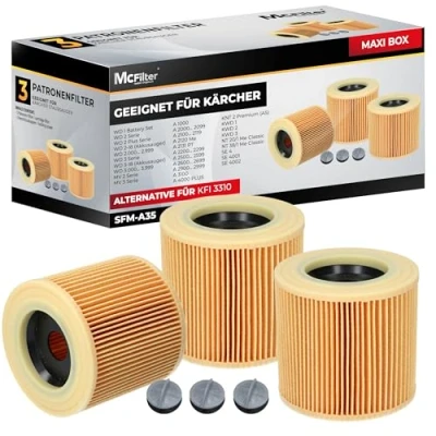 Immagine di McFilter 3 Filter geeignet für Kärcher Staubsauger WD2 WD3 P Extension KIT Premium MV3 A Serie K SE 4001 4002 6.414 552.0 Patronenfilter WD MV 2