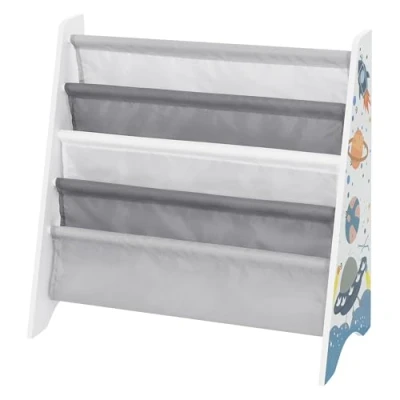 Immagine di Joyz Libreria per Bambini con 4 Scomparti Scaffale Libri 62,5 x 28 60,5 cm Tessuto in Poliestere Disegni Tematica Spazio la Cameretta dei Organizzatore Giocattoli Portariviste