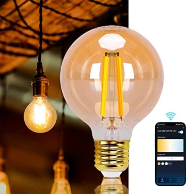 Immagine di Aigostar Lampadina Vintage Smart, E27 LED 6W Ambra Lampadine Filamento a Globo G80, 806 LM Bianco Caldo Dimmerabile 2700K 6500K, Compatibile con Alexa e Google Home, 2.4GHz WiFi