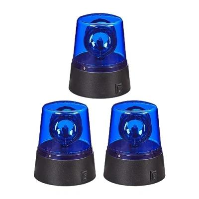 Immagine di Relaxdays Lampada Polizia Party, Set 3 LED Lampeggianti, Riflettore Girevole, Gioco a Batteria, Luce Stroboscopica, Blu, Plastica, 11,5 x 9,5 cm