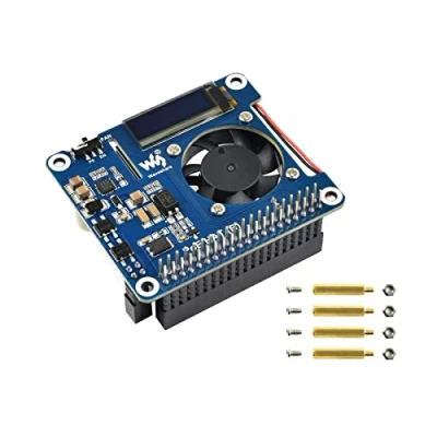 Immagine di Power over Ethernet (POE) HAT per Raspberry Pi 4B/3B+, 802.3af PoE Standard di Rete, 5V 2.5A DC Uscita, Integrato 0.91&quot; OLED Display e Ventola Raffreddamento, con Modalità Commutata Isolata