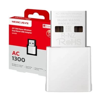 Immagine di Mercusys TP Link MA30N Adattatore WiFi USB, AC1300Mbps, Scheda di Rete, Nano Scheda, Dual Band, USB 2.0, WPA3, Plug &amp; Play, Windows 11/10