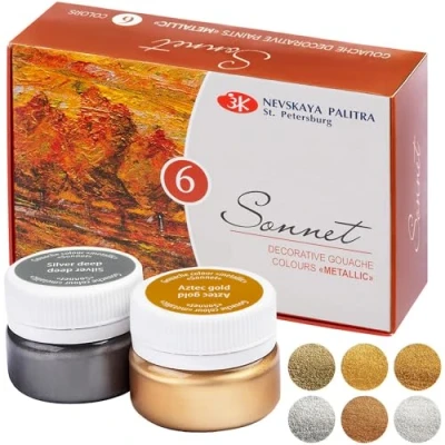 Immagine di Sonnet Colori Gouache Effetto Metallico Di Alta Qualità (6x20ml) Set A Tempera In 6 Bellissimi Ad Concentrazione Pigmenti Per Ogni Superficie Da Nevskaya Palitra
