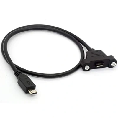 Immagine di Cavo di prolunga Micro USB tipo B maschio a femmina per Raspberry Pi, Arduino, Feather Montaggio pannello vite 50 cm