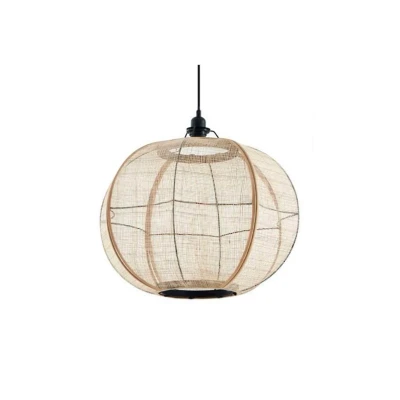 Immagine di Lampada a sospensione Lindby Aurinil, color legno, lino, Ø 48 cm, E27