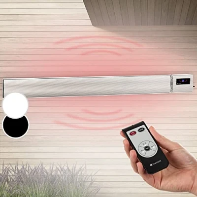 Immagine di Blumfeldt Cosmic Beam Plus Stufa a Infrarossi, Lampada Infrarossi Riscaldante, Riscaldante Raggi per Terrazza, Protezione IP24, Telecomando, Eco Mode, 3000W, Bianco