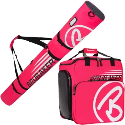 Immagine di Brubaker Borsa Porta Scarponi con Scomparto Casco et Sacca da Sci Colore Neon Fuchsia/Bianco 170 cm