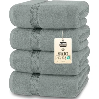 Immagine di Utopia Towels 4 Set Asciugamani da Bagno (69 x 137 cm) in Cotone per Hotel e Spa, Massima Morbidezza assorbenza (Grigio Freddo)