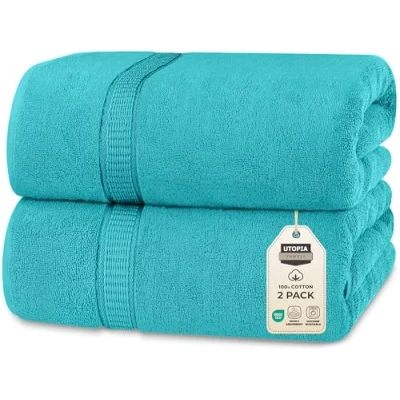 Immagine di Utopia Towels Confezione da 2 Asciugamani Di Lusso Jumbo (90 x 180 CM) 100% Cotone Filato Ad Anelli, Altamente Assorbente, Morbido e Asciugatura Rapida(Turchese)
