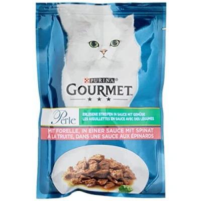 Immagine di Gourmet Perle Belesene Streifen Cibo umido per gatti, con trota, confezione da 26 (26 x 85 g)
