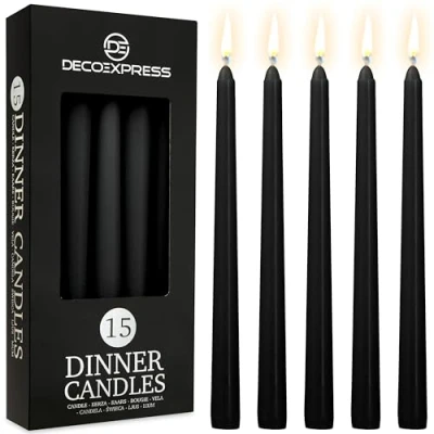 Immagine di DECO EXPRESS Candele Lunghe Pacco da 6/10/15/50 8 Ore Lunga Durata per Candelabro Non profumato (Nero Confezione 15)