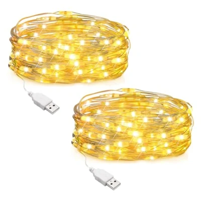 Immagine di SALCAR Lucine LED USB, 2 Pezzi 10M 100 Filo di Rame Catena Luminosa Luci Natale per Interni ed Esterni, Stringa Decorative Albero, Festa, Natale, Matrimonio, Giardino (Bianco Caldo)