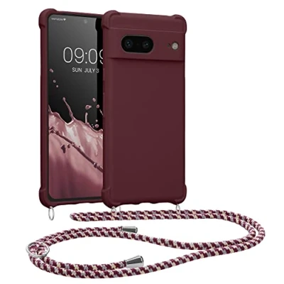 Immagine di kwmobile Custodia Compatibile con Google Pixel 7 Cover Back Case in Silicone TPU Protezione Smartphone Cordino viola bordeaux