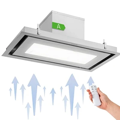 Immagine di Klarstein Remy Brilliant Edition Cappa a Isola, Classe Energetica A, 618 m3/h, 230 W, Telecomando, LED Luce: 3 Intensità, Filtro Antigrasso, Scarico e Ricircolo, 90 cm, Argento