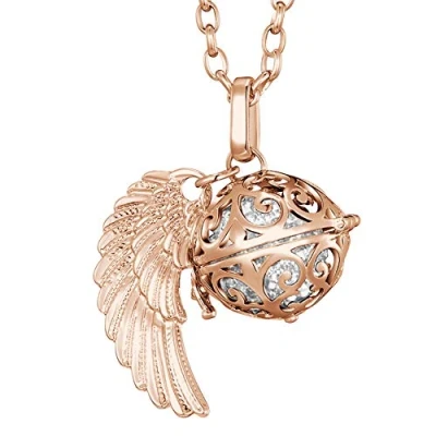 Immagine di Morella Collana Catenina Donna Angelo Custode in Acciaio Inox Oro Rosa 70 cm con Ciondolo ad Ali di e Sfera zirconi Bianchi 16 mm Sacchetto Velluto