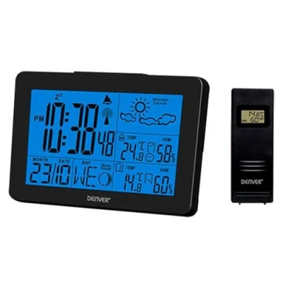 Immagine di Stazione Meteo Automatica Denver WS 530BLACK. Wireless meteorológica. Termometro igrometro digitale per la misurazione della temperatura e dell&#039;umidità interna/esterna. Previsioni di tempo.