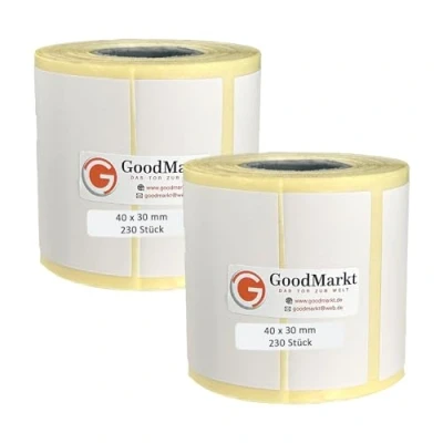 Immagine di GoodMarkt etichette termiche dirette autoadesive 40x30 mm 2 rotolo, bianco, 460 Compatibile con Brother, Zebra, Phomemo domestiche, codici a barre