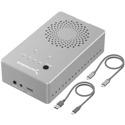 Immagine di SABRENT Docking Station SSD M.2 NVMe PCIe a USB C e 3.2 Gen 2, 2 slot per SSD, con alimentatore, SATA misure 2230/2242/2260/2280, funzione Duplicatore/Clonatore offline (EC SSD2)