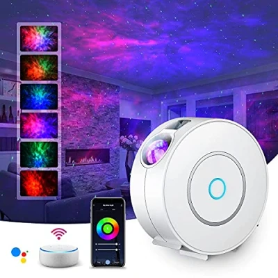 Immagine di LED Lampada Proiettore Stelle, Smart Luce Notturna Bambini Adulti Galaxy con Regolazione RGB/Controllo vocale/WiFi/Timer Compatibile Google Assistant Plastica (Bianco)