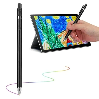 Immagine di penna stilo universale per touch screen, digitale portatile silenziosa smartphone e tablet, capacitiva multifunzionale ad alta sensibilità, nero, bianco(nero)