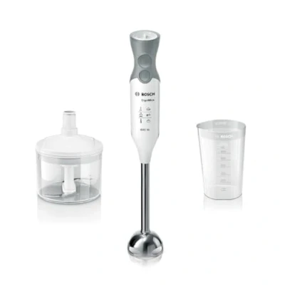 Immagine di Bosch ErgoMixx Hand Blender Frullatore a Immersione Portatile, 600 W, 12 Velocità, Lama 4 Ali, Bicchiere Graduato, Mini Tritatutto, Accessorio per Puré ProPuree e Frusta in Acciaio Inox