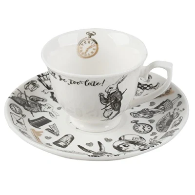 Immagine di V AND A Victoria &amp; Albert Tazzina da caffè con piattino Ispirati al Libro Alice nel Paese delle Meraviglie. 4 Once fluide Colore: Bianco