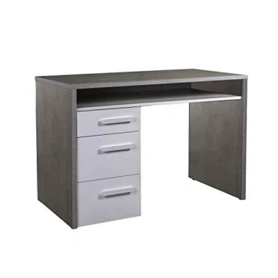 Immagine di COMPOSAD Scrivania della Linea MIPIACE con 3 Cassetti e 1 Vano, PC Cassetti, per Cameretta, (LxAxP) 110x76,70x60,20 cm, Colore Cemento Bianco Laccato, Made in Italy