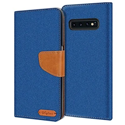 Immagine di Verco Galaxy S10 Plus Custodia per Cellulare, Caso Tessuto Samsung S10+ Cover Tessilo Portafoglio Case, Blu