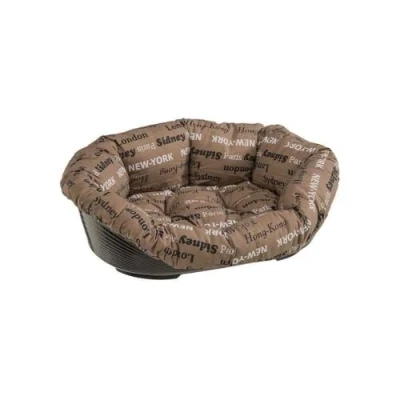 Immagine di Ferplast Cuccia Cane e Gatto con Cuscino SOFA&#039; 6 in Cotone Lavabile, Lettino per Cani GattiCesta Plastica, Fondo Forato Poggiamento, Antiscivolo, 73 x 55 h 27 cm, Marrone