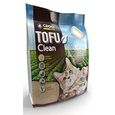 Immagine di Croci Lettiera Tofu Clean 10L Gatti agglomerante, Biodegradabile si getta nel WC, 100% vegetale, Sabbia Antiodore di lunga durata
