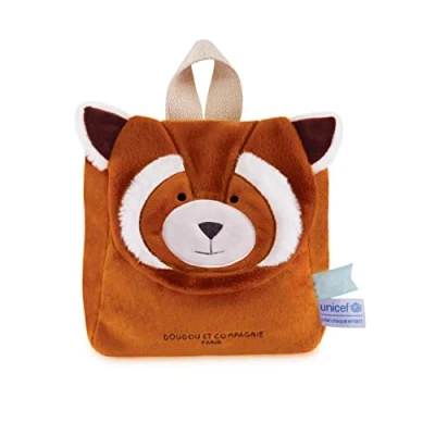 Immagine di Doudou et Compagnie Zaino Panda Roux UNICEF 20 x 10 cm Chiusura in velcro Cinghie regolabili Idea regalo per la nascita di ragazza e ragazzo a partire da 18 mesi DC4063