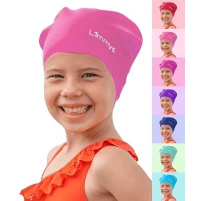 Immagine di Limmys Cuffia Piscina Bambini per Capelli Lunghi, Trecce, Dreadlocks Nuoto 100% Silicone di Qualità Superiore, Elastica e Comoda Disponibile in Diversi Colori (Rosa)