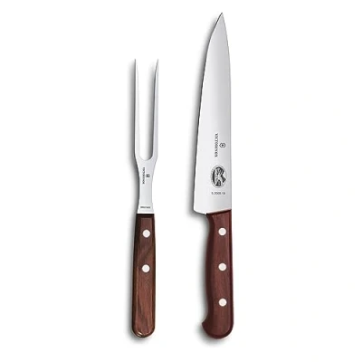Immagine di Victorinox, set per sfilettare composto da un coltello trinciante e forchettone griglia, con manici in legno, fornito confezione regalo