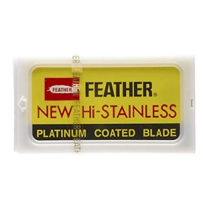 Immagine di Shaving Factory Feather In Acciaio Inox Doppio Taglio Di Sicurezza lamette, Gialle, 10 Unità