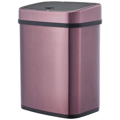 Immagine di Amazon Basics Pattumiera in acciaio inox, automatica, rettangolare, da 12 litri, Burgundy
