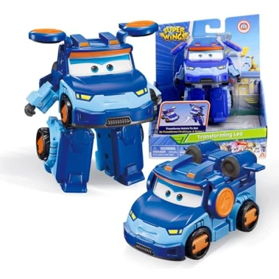 Immagine di Super Wings Transformable aeroplano Supercharged Leo, altezza circa 12,7 cm, figura d&#039;azione 3 in 1, giocattolo e robotica per bambini bambine a partire da anni, blu