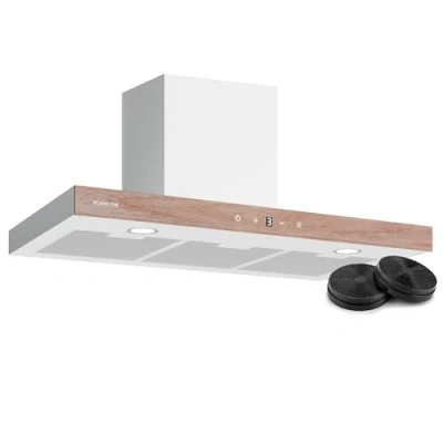 Immagine di Klarstein ZenFusion T Cappa da Cucina, Aspirante 90cm, 885 m3/ora, Boost, Touch Control, LED: 4000K, Silenziosa: 47 dB, Efficienza Energetica A+++, Bianco, Scarico &amp; Ricircolo