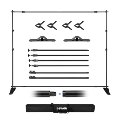 Immagine di NEEWER Supporto per Fondale Resistente con Basi Allargate, 10x8ft Sfondo 4 Traverse, 2 Pali Telescopici, Clip a Molla e Borsa Servizio Fotografico Studio, Feste, Matrimoni, NK ST300