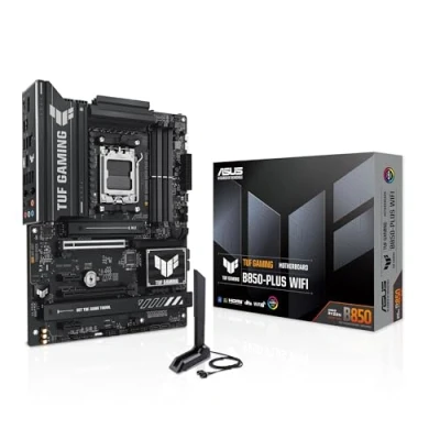 Immagine di ASUS TUF Gaming B850 Plus WiFi, Scheda Madre AMD ATX, 14+2+1 Fasi Alimentazione, slot DDR5, PCIe 5.0 Ready, 3 M.2, WiFi 7, Ethernet Realtek 2,5 GB, USB C da 20 Gbps, BIOS Flashback e Aura Sync