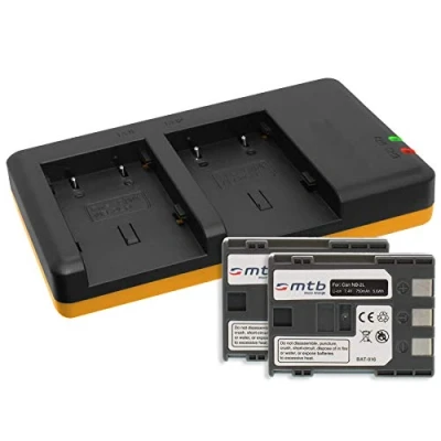 Immagine di Batteria + Caricabatteria doppio (USB) per Canon NB 2L / Powershot G7, G9, S30, S40, S45, S50, S55, S60, S70, S80 EOS 350D 400D…. v. lista! (Cavo USB micro incluso)