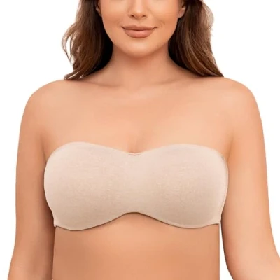 Immagine di MELENECA Donna Reggiseno Senza Spalline Taglie Forti Minimizer con Ferretto Non Imbottito Trasparente Beige Pallido Erica 4F