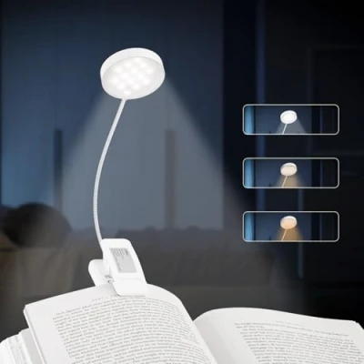 Immagine di LQWELL® lampada da lettura comodino, ricaricabile con clip, 3 temperature di colore, attenuazione continua, angolo flessibile a 360 (Bianco, 1 Pezzo)