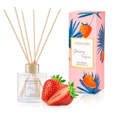 Immagine di Profumatore per Ambienti 100ml Fragola,Diffusore Profumo Ambiente con 6 Bastoncini di Fragranza,Diffusore Fragranze Bagno,Appartamento,Decorazione Della Casa