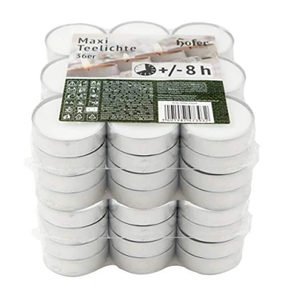 Immagine di Hofer Maxi Tealight Candele Bianche Non profumate 72 Pezzi Candeleine Grandi 57 x 25 mm Durata di combustione 8 Ore Tea Light Cera Antigoccia 2 Set 36 Lumini