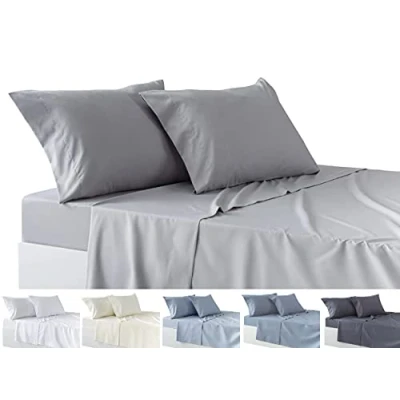 Immagine di Todocama Set di lenzuola da 4 pezzi, lenzuolo con angoli elasticizzati sopra due federe 50 x 80 cm. (Letto 90 90x190/200 cm, grigio chiaro)