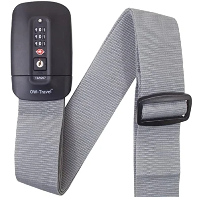 Immagine di OW Travel Cinghia TSA per Valigia (1 Pezzo Grigio) Cintura Codice Personalizzata Identificare la Valigia. Cinghie TSA. Strap lock valigie con combinazione bagagli.