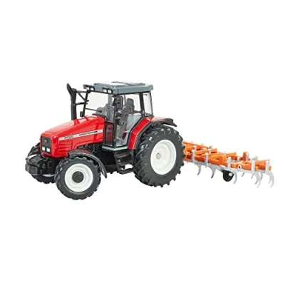 Immagine di Britians Hertitage Trattore giocattolo Massey Ferguson 6S.180 con coltivatore classico pieghevole, compatibile giocattoli agricoli in scala 1:32, adatto per collezionisti e bambini dai 3 anni