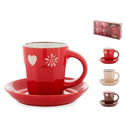 Immagine di Home 8066700 Tazze con Piatto caffè Chalet, Stoneware, CC 80, 4 Pezzi